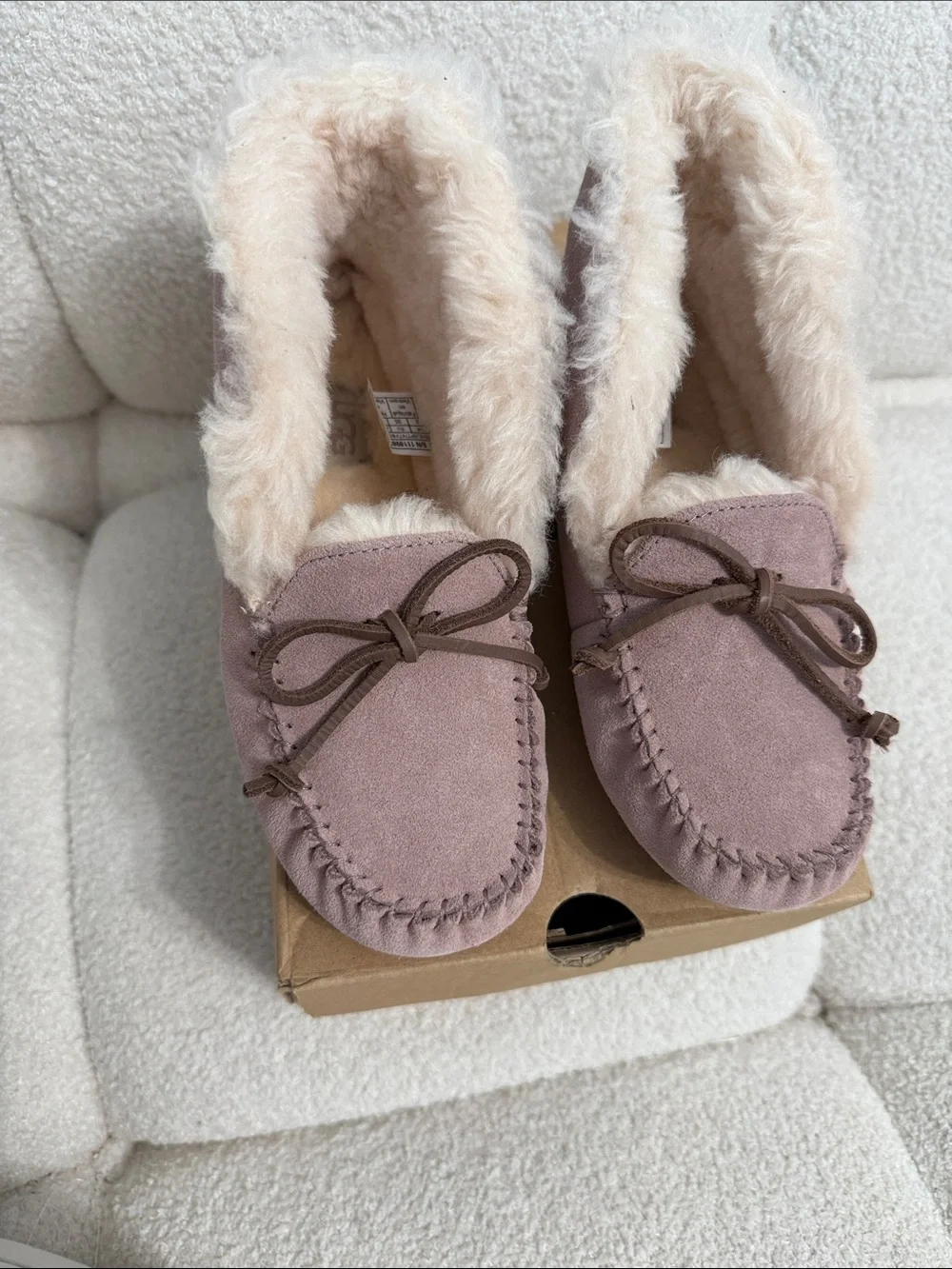 UGG Kids Pink Suede Faux-Fur Moccasin Slippers